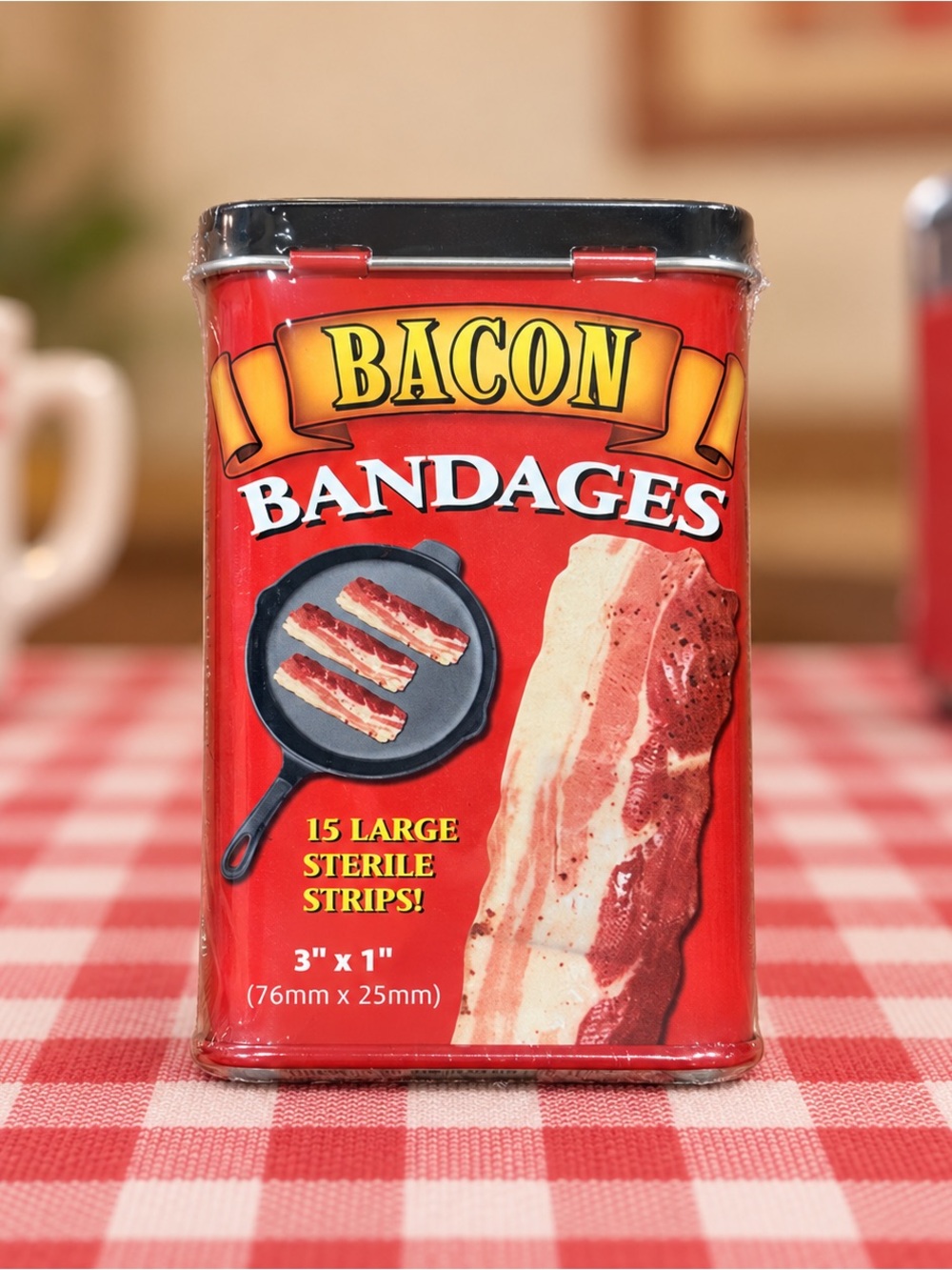 Bacon Bandages Tin - Red and Black